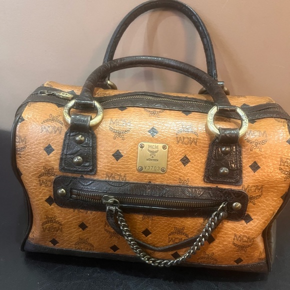 MCM Cognac and Black Satchel